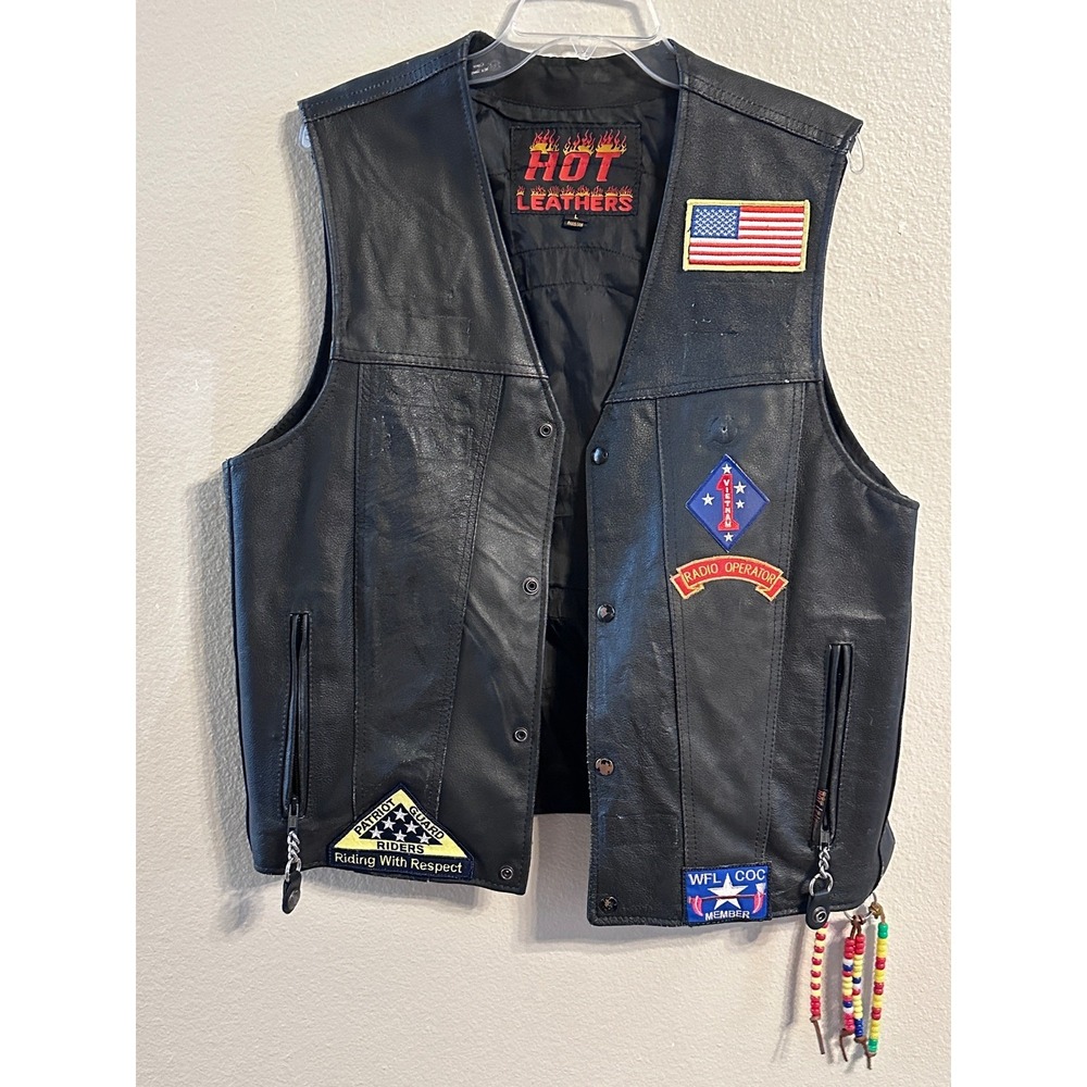 Hot Leathers Motorcycle Biker Vest Patches American Flag Vietnam Radio‎ Operator